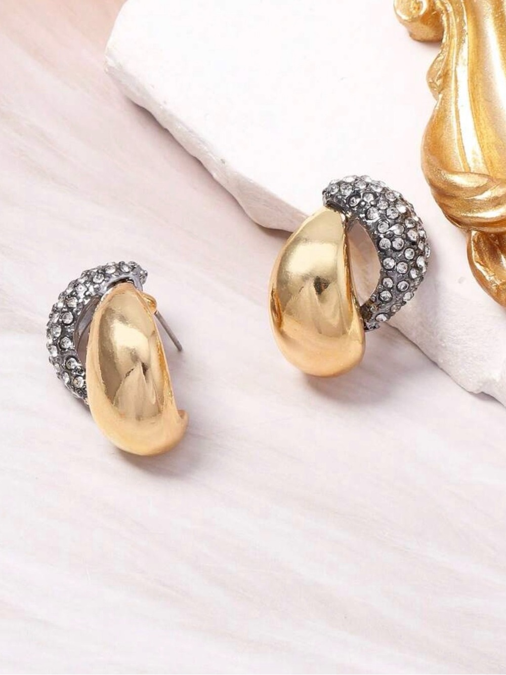 Gold Crystal Statement Hoop Earrings - Picture 4 of 5